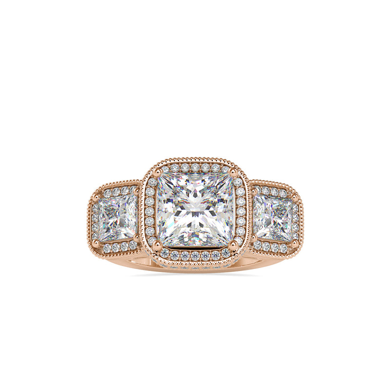 Three Princess Stone Chloe Diamond Ring Rose gold