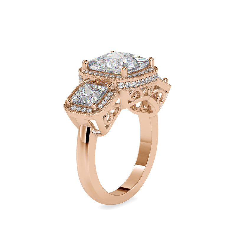 Three Princess Stone Chloe Diamond Ring Rose gold