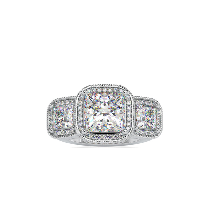 Three Princess Stone Chloe Diamond Ring Platinum