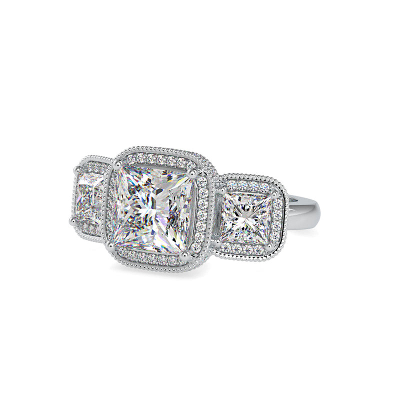 Three Princess Stone Chloe Diamond Ring Platinum