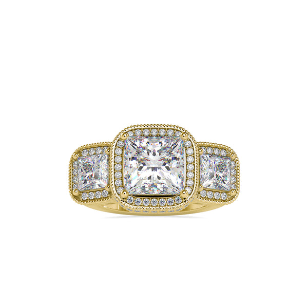 Three Princess Stone Chloe Diamond Ring Yellow gold