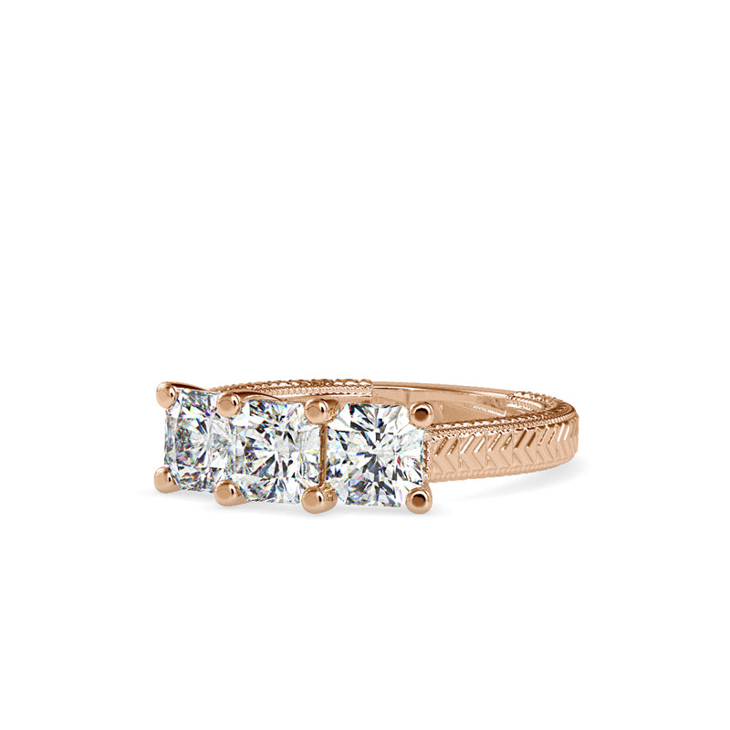 3 Princess Vintage Diamond Engagement Ring Rose gold