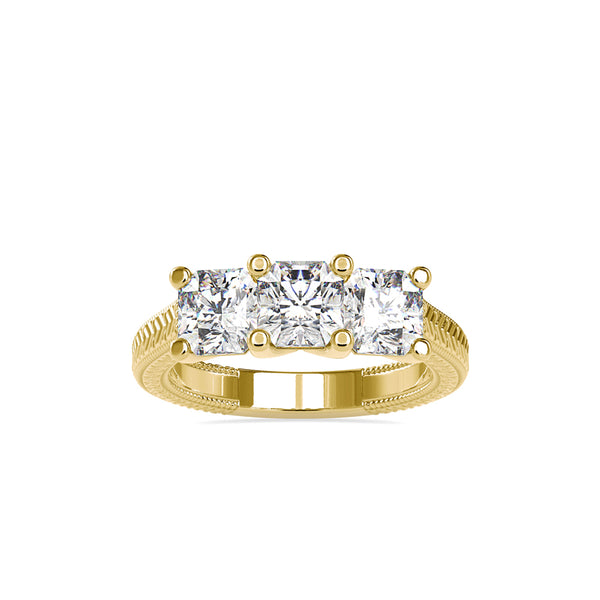 3 Princess Vintage Diamond Engagement Ring Yellow gold
