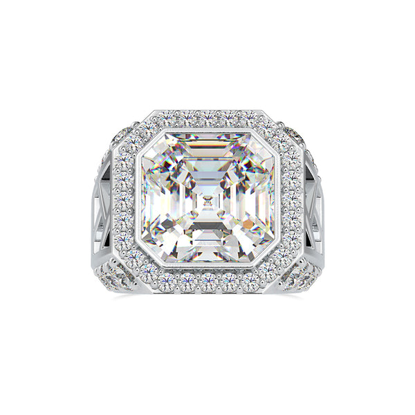 Asscher Halo Diamond Ring Platinum