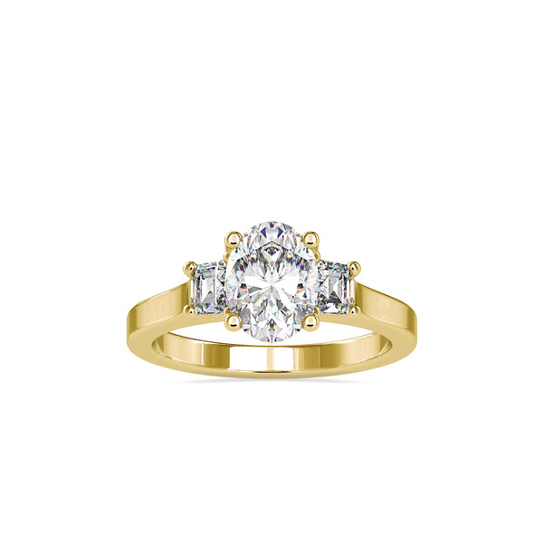 Oval 3 Stone Diamond Engagement Ring Yellow gold