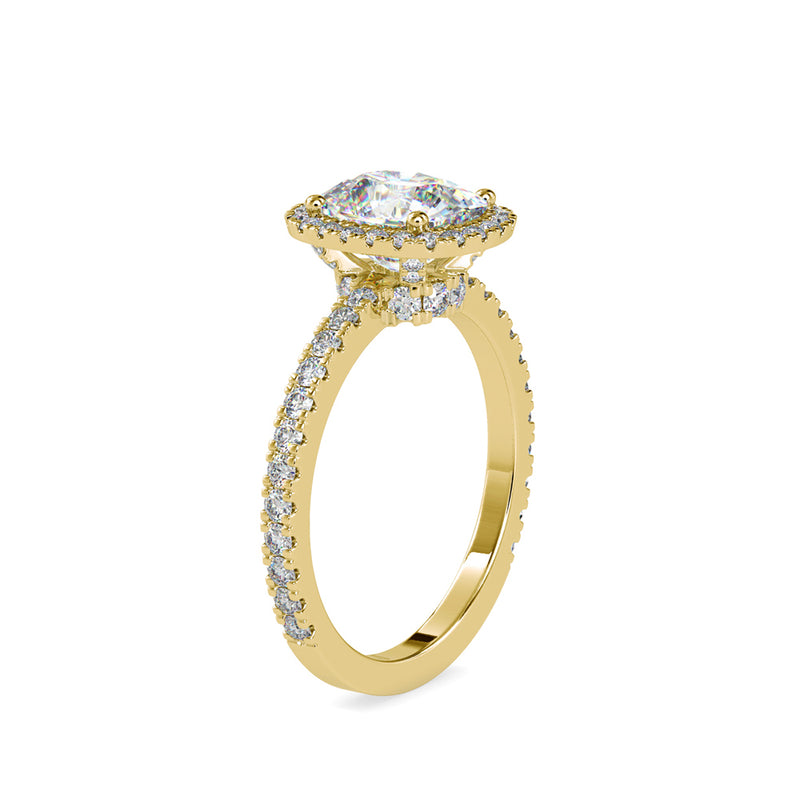 Oxeria Cushion Halo Diamond Ring Yellow gold