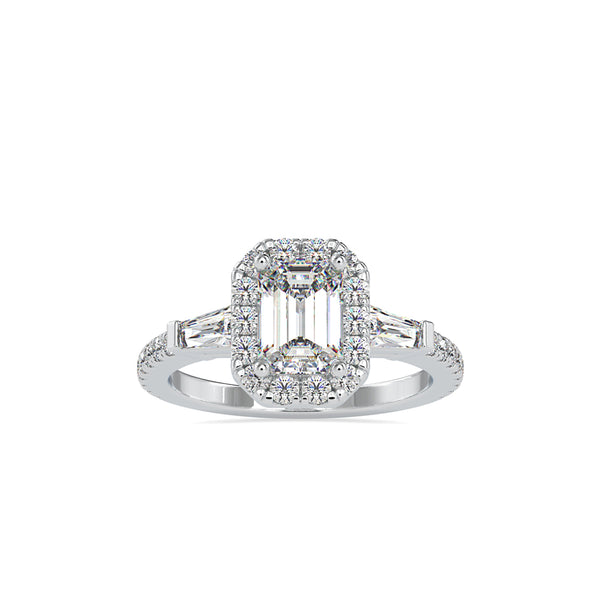Emerald Prong Halo Diamond Engagement Ring Platinum