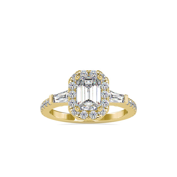 Emerald Prong Halo Diamond Engagement Ring Yellow gold