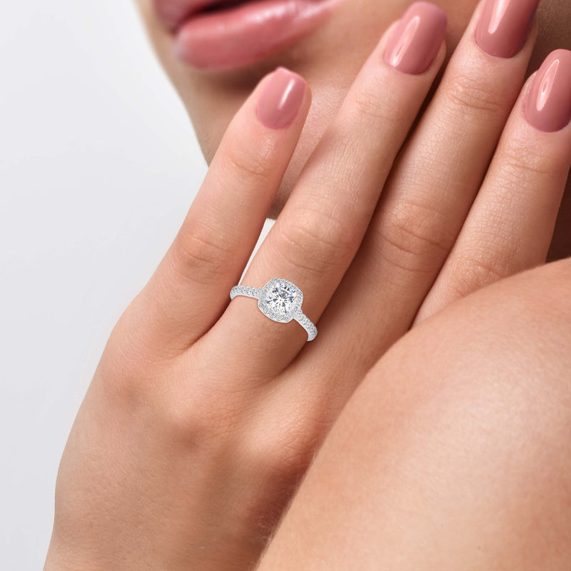 White Diamond Single Halo Engagement Ring White gold