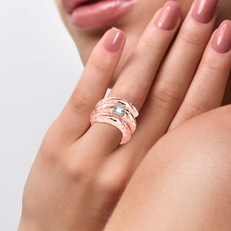 Emerald diamond King Eye Engagement Ring Rose gold