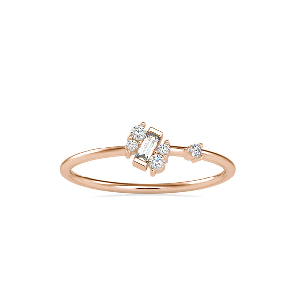 Baguette Courtier Round Diamond Ring Rose Gold