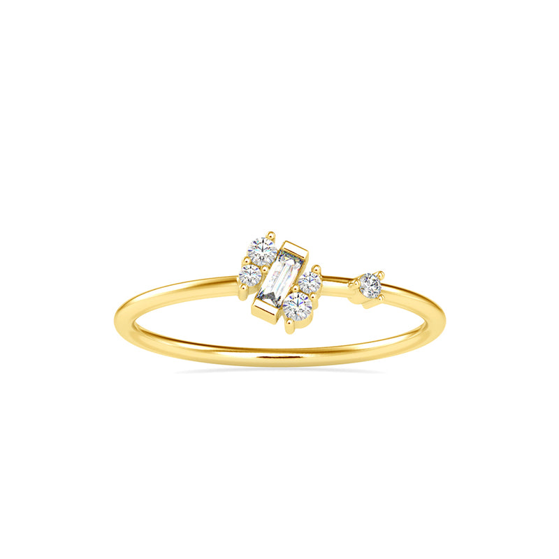 Baguette Courtier Round Diamond Ring Yellow Gold