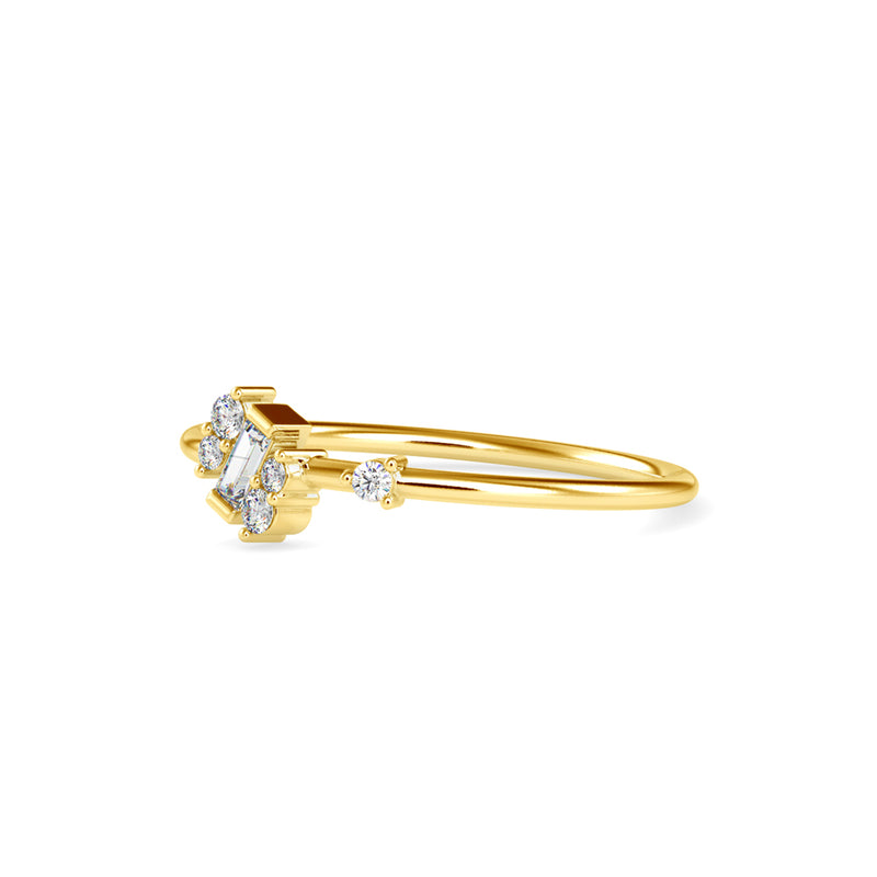 Baguette Courtier Round Diamond Ring Yellow Gold