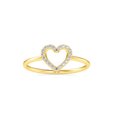 Pure Empty heart white Diamonds Ring Yellow Gold