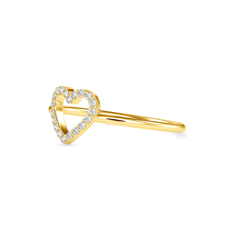 Pure Empty heart white Diamonds Ring Yellow Gold