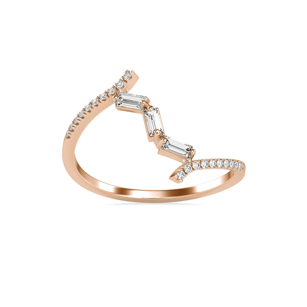 Half zig-zag Baguette Diamond Ring Rose Gold