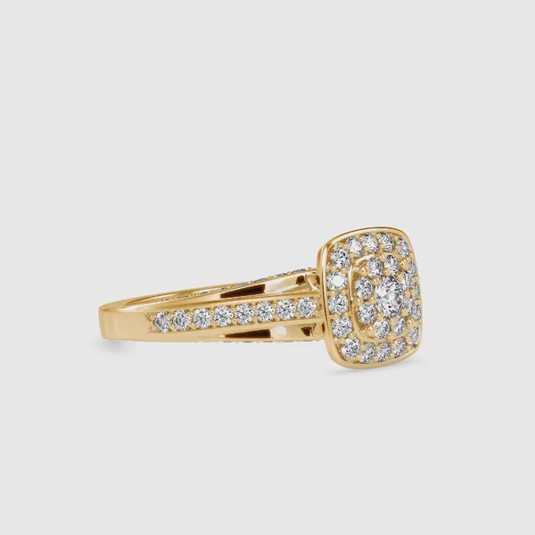 Retro Halo Diamond Stone Ring Yellow Gold