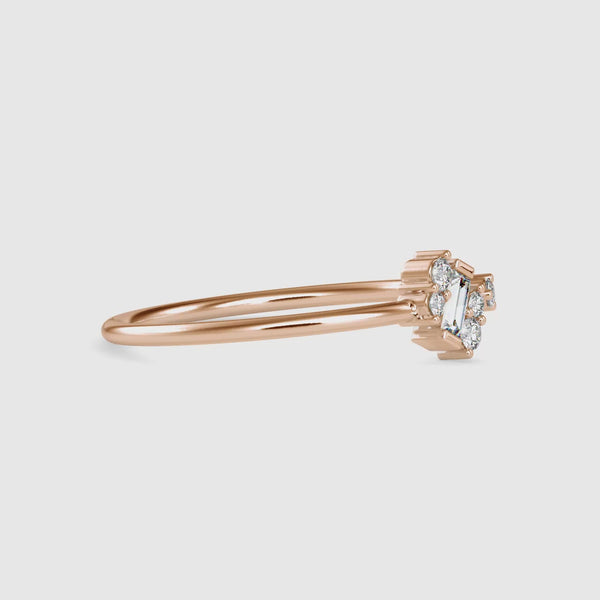 Baguette Courtier Round Diamond Ring Rose Gold