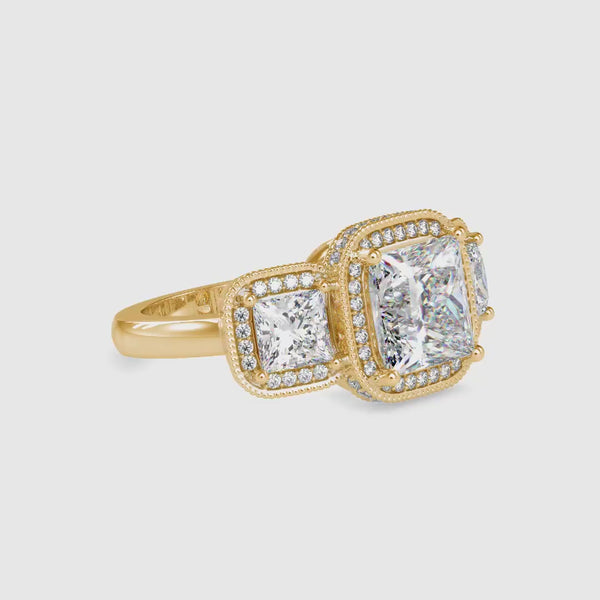 Three Princess Stone Chloe Diamond Ring Yellow gold